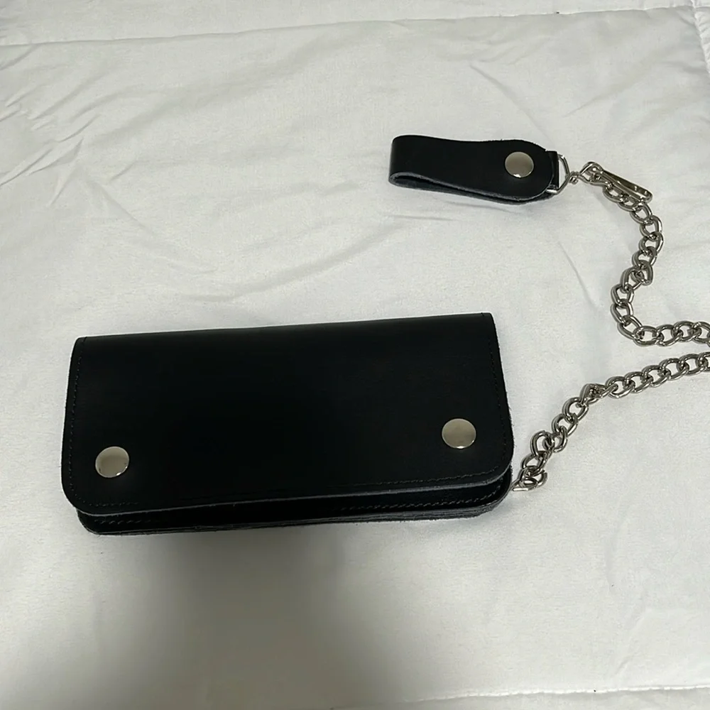Genuine leather made in the USA black motorcycle wristlet